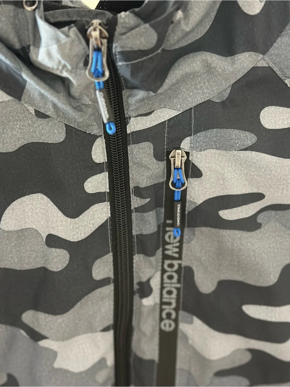 New Balance Men’s Gray & Black Camo Windbreaker Jacket with Hood
